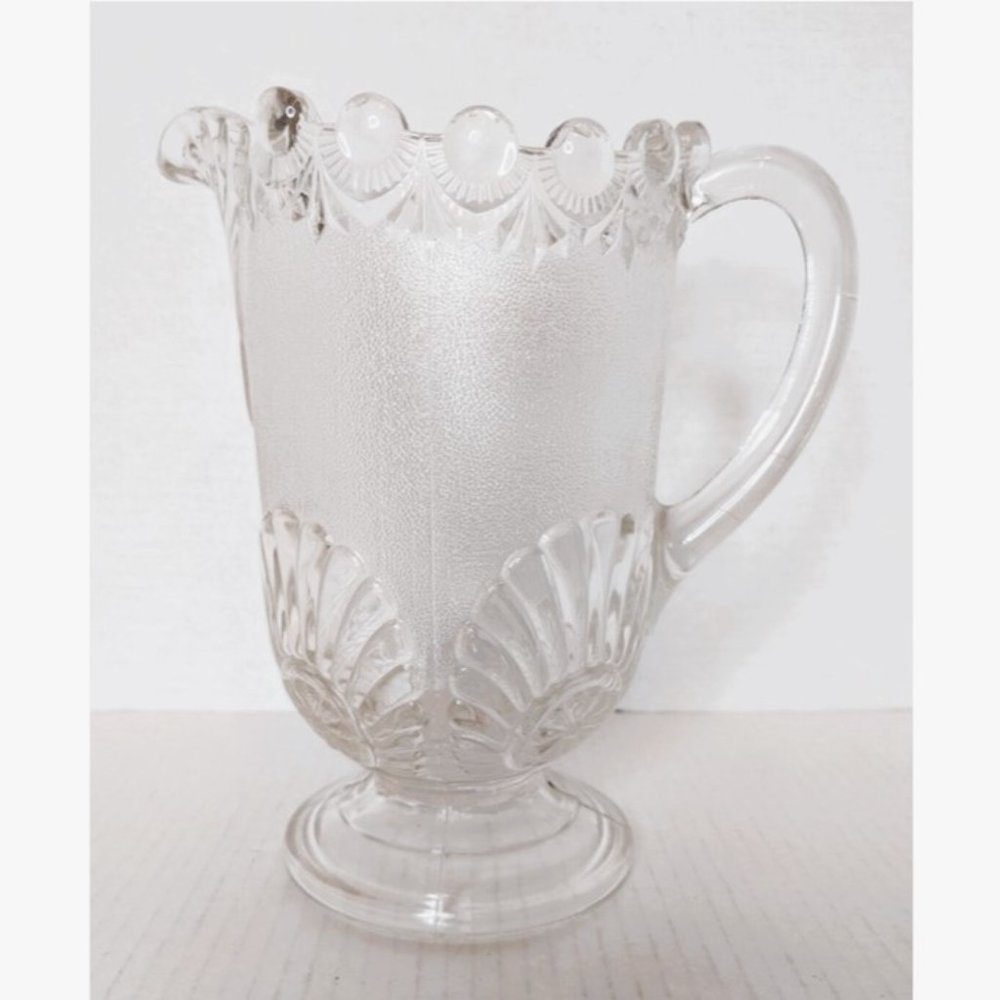 EAPG Westmoreland Glass SHELL & JEWEL Clear Pitcher 1893 Victor Nugget Antique